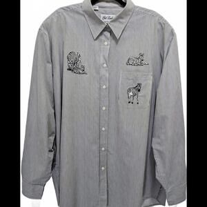 Vintage Zebra Novelty Top 2X Embroidered Long Sleeve Button Up Rhinestone Bling